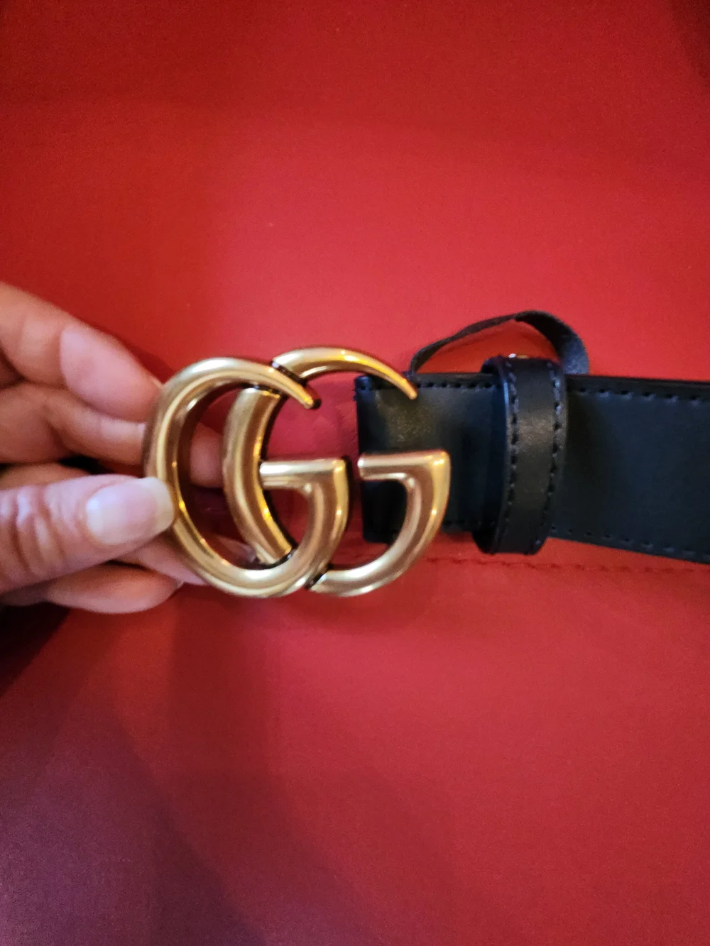 Gucci Black Leather Belt with Gold Double G Buckle